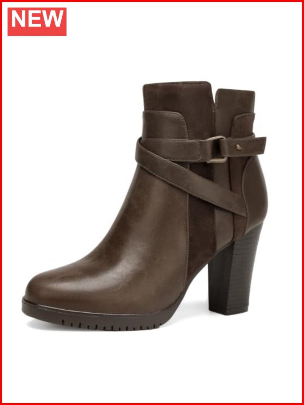 Women's Ankle Boots Side Zipper Chunky Stacked Heel Faux Leather Booties